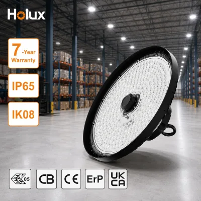 6500K Zhaga Connector 80W 100W 120W 200 lm Per W Liteon 5050 LED PC Lens IP65 7 Year Warranty Warehouse UFO LED High Bay Light