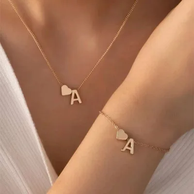Initial Heart letter Necklace Gold Plated Heart Letter Necklace Personalized Monogram Name Necklace for Women necklace gift