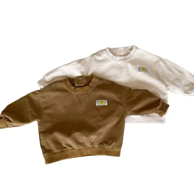 1-6Y Autumn Toddler Kids Boys Girls Clothes Solid Letter Print Long Sleeve Pullover O-neck Sweatshirts Outwear Tops Outfits
