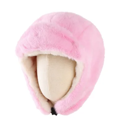 Cross-border European American 2026 Winter Warm Solid Color Windproof Faux Fur Plush Earmuff Lei Feng Hat for Women Trapper Hat