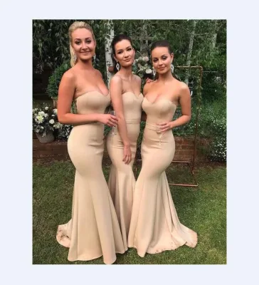 Sweetheart Western Long Champagne Beach Mermaid Cheap Weddings Bridesmaid Dress