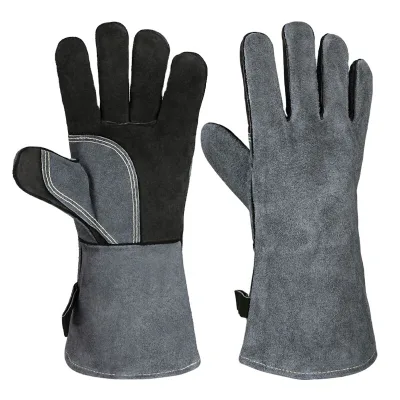 Heat Resistant Genuine Cowhide Leather Touch Screen Plain Welding Gloves for Tig Welder/Grilling/Barbecue/Oven/Fireplace/Wood