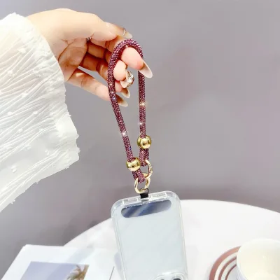 Fashion Crystal Rhinestone Mobile Phone Short Lanyard Bling Anti-lost Phone Rope 30cm Hand Strap with Patch