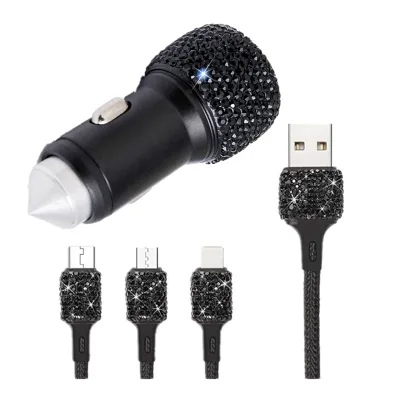 Crystal Car Holder USB Car Charger Fast Charging 3 in 1 Car Charger Cigarette Lighter Socket for Android Apple Mobile Phones