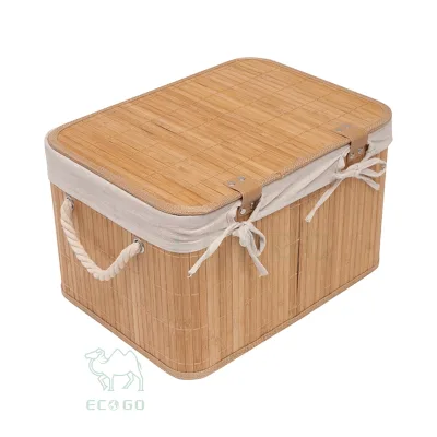 Natural Bamboo Woven Dirty Clothes Basket with Removable Inner Bag
