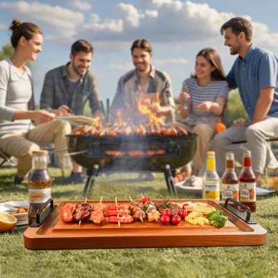 Extra Long Wooden Charcuterie Board with Rectangular BBQ Serving Tray for Kitchen Living Room for Food Cutting Grilling