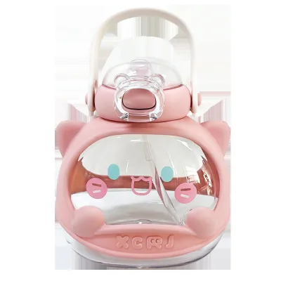 810ml Kawaii Children's Large Capacity Straw Water Bottle Thermal PC Material Kids Cat Plastic Straw Great for Gift Daily Use