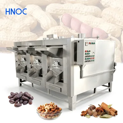 HNOC 100kg Hazelnut Peanut Rotary Gas Drum Roaster Small Grain Corn Coffee Bean Nut Roast Machine for Sale