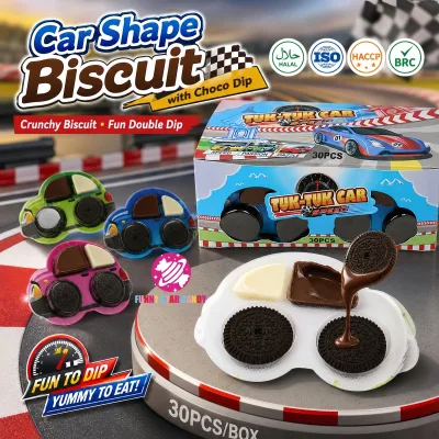 Manufacturer Wholesale Car-Shaped Cookies with Chocolate Dipping Sauce Double Flavor Milk Chocolate Biscuit Kids Party OEM ODM