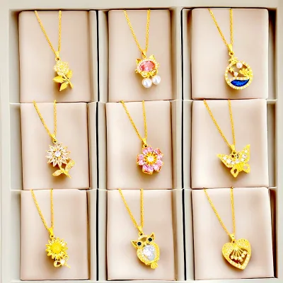 18K Gold-plated Jewelry, Elegant Stainless Steel Necklace, High-end Design for Women, Trendy Zircon Pearl Pendant, Festival Gift