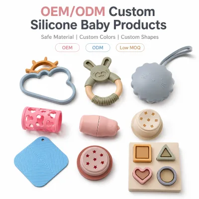 OEM ODM Custom Silicone Baby Products Manufacturer With Teething Toys Feeding Accessories and Sensory Learning Parts