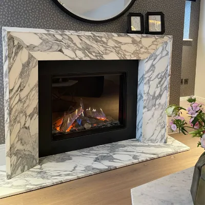 Extra Tall Freestanding Marble Fireplace Surround Custom Home Decorative Stone Fireplace for Open Concept Homes