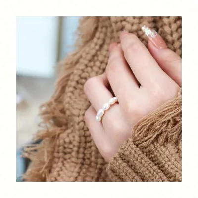 Chris April Gold Plated Real Freshwater Pearl Rings 925 Sterling Silver