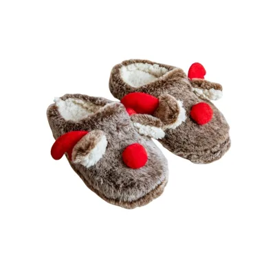 New Design Plush Deer Christmas slippers Cute Soft Christmas slippers Kids Plush Fancy Christmas slippers for Girls