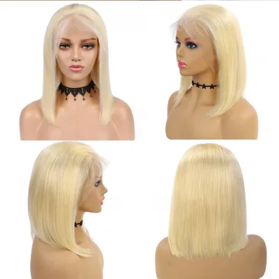 Dailmei Medium Size Ready Transparent Short Bob Highlight Ombre Bone Straight 200% Density Raw Brazilian Hair Lace Front Wig