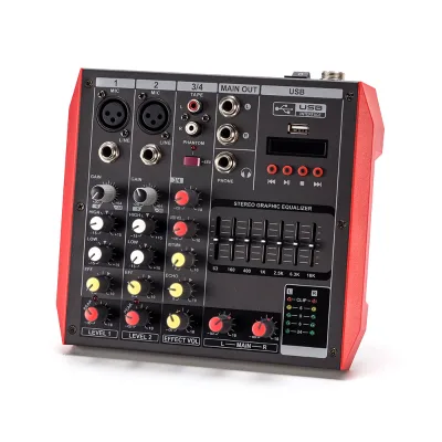 Professional Audio Mixer Digital Pro Audio Mixer 4 Channel Audio Mixer with Amplifier