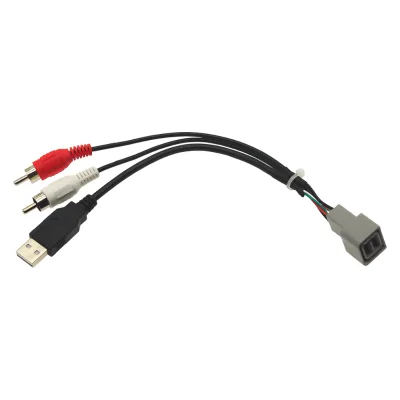 Car 2-RCA Male USB A Male Plug RCA Adapter Audio Converter AUX Cable for Nissan Cube Juke Versa AV Cable