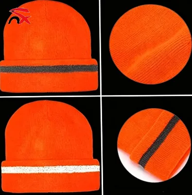 Knit Hat Custom Knitted Beanie Hat Custom Logo Reflective Stripe Knit Beanie Winter Cuffed Safety Knitted Hat