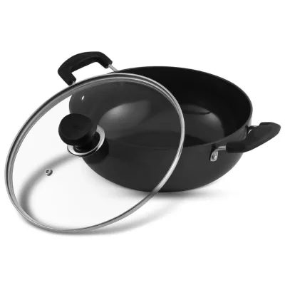 Factory Cheap Round Shallow Pot Pressed Aluminium Shallow Casserole with Induction Bottom