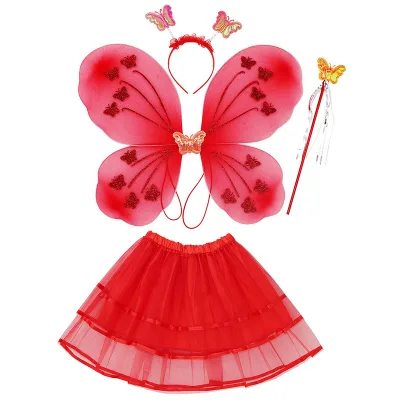 Halloween 4 Pieces Kids Clothes Sets Tulle Butterfly Fairy Christmas Led Light up Tutu Dress Skirt