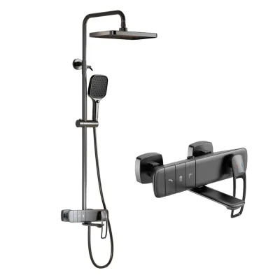 Modern Gunmetal Grey Shower System 3 Functions Bathroom Spa Shower Set Wall Mounted Brass Shower Faucet Combo with Tub Spout