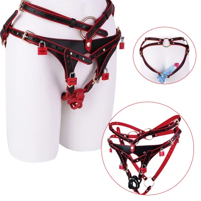 Lockable Bondage Pants with Dildo Harness - Front Restriction Rear Stimulation Detachable Chastity Pants 4 Locks Y-Shape Crotch