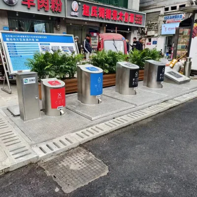 Commercial District Stainless Steel Trash Can with Lifting Garbage Classification Feature Metal Material
