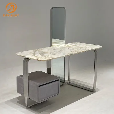 Modern Design Marble Metal Glass Electronical Missile Dressing Table Cool Stand Vanity Table Coffee Table Chair Makeup Vanities
