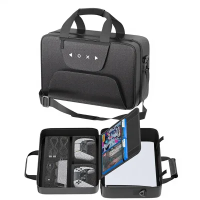 For PS5/Slim/Pro Disc/Digital Controller & Game Discs Protective Travel Case with Zipper Pocket Black