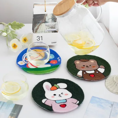 Animals Needle Felting Coaster Set, DIY Wool Felt Materials Set Punch Needle Kit