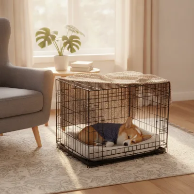 Quick Assembly Portable Dog Cage 2 Doors with Leak Proof Metal Tray Weather Resistant Wire Dog Cage