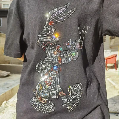 Bulk Wholesale Rabbit Design High Quality Rhinestone Heat Transfers Custom Rhinestone Heat Transfer for T-shirt