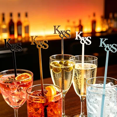 Wholesale Custom Eco-Friendly 3mm Thick PMMA Modern Acrylic Cocktail Stirrers Wedding Party Favors Personalized Initials Laser