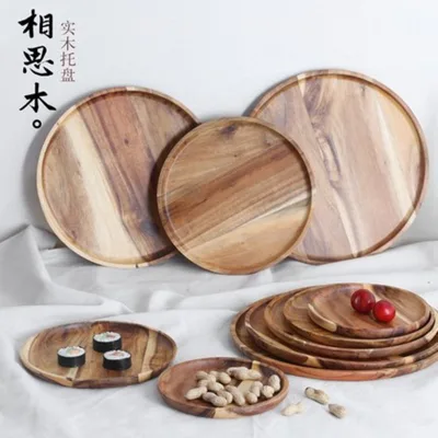 Custom Engraved Japanese-Style Acacia Wood Plate Original Wooden Tea Tray for Party Bread Water Cup Dried Fruit Storage Tray