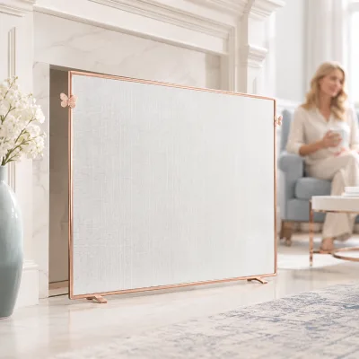 Elegant Gold Frame Single Panel with Butterfly Ornament Fine Mesh Spark Guard Decorative Fireplace Screen