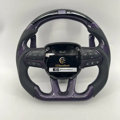 CCExcellent Handmade Sports Carbon Fiber Steering Wheel with Gloss Finish Thumb Grips LED for Dodge Charger SRT 2013-2016