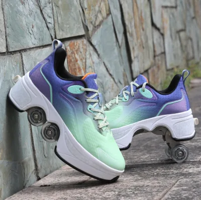 New Factory Direct Sales Deformation Kick Roller Skate Shoes with Four Wheels