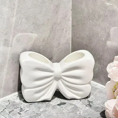 Ceramic Bow Toothbrush Holder Ornament Ceramic Toothbrush Toothpaste Storage Rack Bathroom Accessories Brush Holder