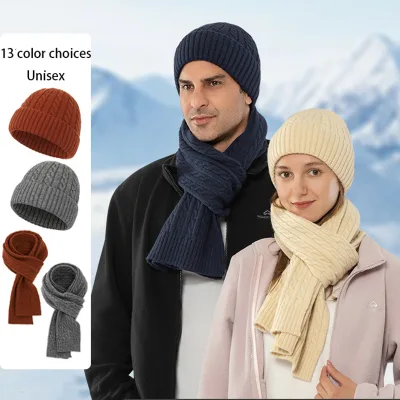2026 Autumn/Winter Fashion Warm Scarf Hat Set Men's and Women's Knitted Hat Scarf Two Piece Set