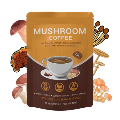 OEM Organic Instant Reishi Mushroom Coffee Neutral Tasting Immune System Booster Packaged in a Bag
