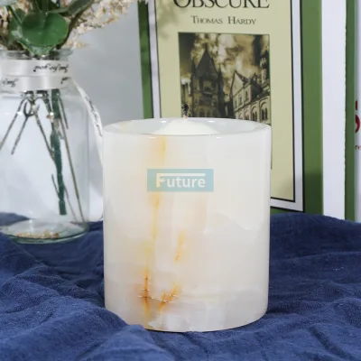 Wholesale Best Design Modern Decorative Natural Jade Marble Handmade Oval Shape Stone Candle Holder Jars Design Lid Futurestone