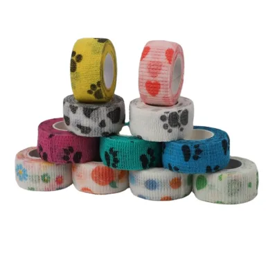 Self adhesive sports bandage veterinary tapepet elastic tattoo bandage film 2.5-10cm for dogs
