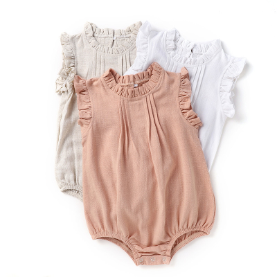 Hot New Cross-border Baby New Solid Color Linen Breathable Crawling Clothing Baby Clothing