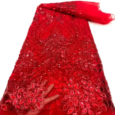 Luxury Rhinestone and Heavy Beaded Guipure Lace Fabric With Multic-color Sequins