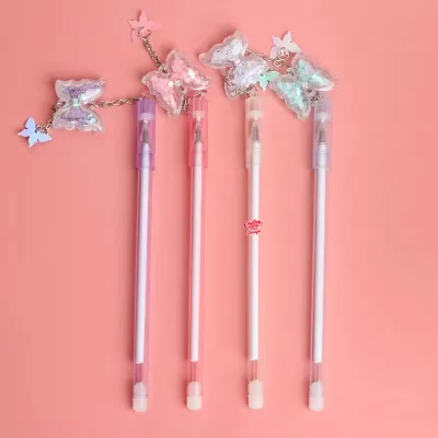 Hot Promotional Gifts Custom  Students Stationary Smooth Writing Cute Pink Butterfly Pens 0.5MM