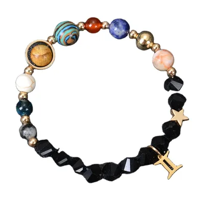 Wholesale Eight Planets 12 Zodiac Signs Bracelet Faceted Obsidian Beaded Bracelet