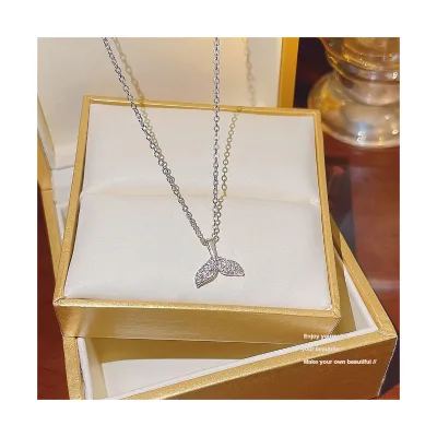 Mermaid Pendant Whale Tail Clavicle Chain Necklace Trendy Silver Color Stainless Steel Chain Lucky Animal Fishtail Necklace
