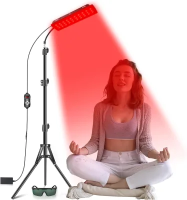 Red Light Lamp with Stand 96 LEDs Red Light Therapy 360° Rotatable Red Infrared Light Timer Adjustable Height Red Light Lamp