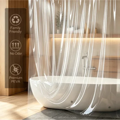 PVC Shower Liner Solid Clear Color Eco-friendly Modern PVC Shower Curtain 72x72 Inch 0.06-0.15mm 12 Hooks for Bathroom Hotels