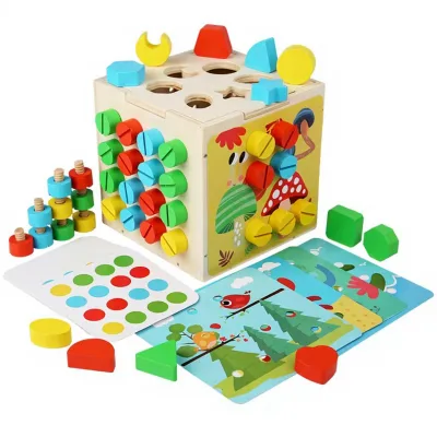 CPC CE EN71 Wooden Shape Sorter Box Screw Nut Shape Matching Wooden Kids Toys